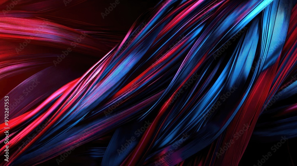 Poster vibrant abstract background featuring flowing strands of red and blue hues, perfect for artistic and