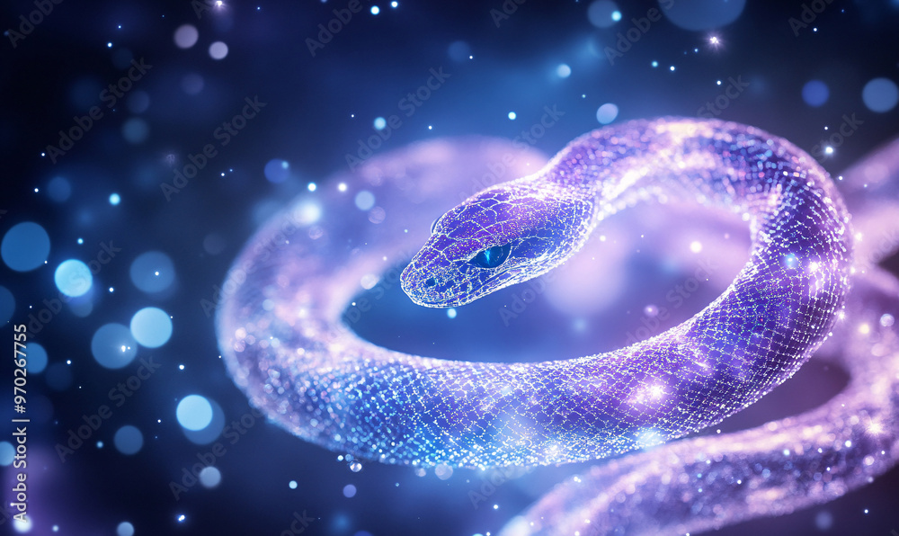 Canvas Prints snake hologram on night sky background-generative ai