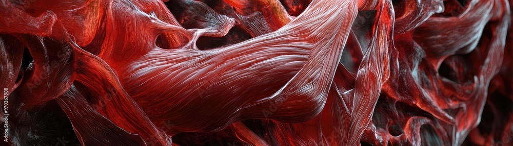 Poster A close-up view of flowing red textures creating an abstract, dynamic appearance. Perfect for artistic and creative projects.