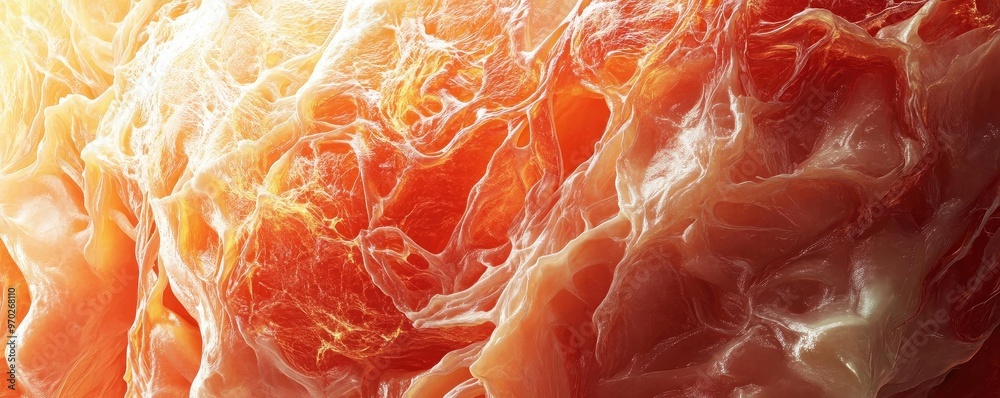 Poster abstract close-up texture featuring soft, organic forms with a warm, inviting color palette of red a
