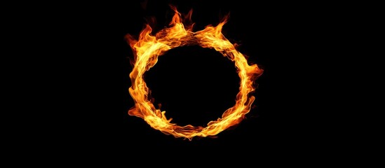 Fire Circle Isolated Flame Ring On Black Background