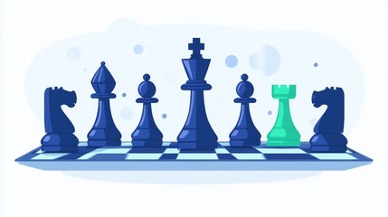 Business Strategy Management Concept With Blue And Green Chess Pieces On A Chessboard