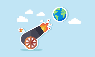 A cannon firing a globe, illustration of Global trend, a style that is worldwide and widely followed