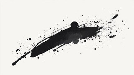 Fototapeta premium Black Ink Splash Blot Brush Stroke Stain On White Background Grunge Abstract Hand Painted Texture