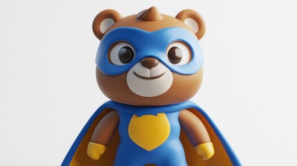 A cartoon bear character dressed as a superhero with a blue mask and cape.