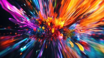 Obraz premium A close-up of a video art display showcasing an explosion of neon colors, blending and evolving in high contrast and sharp detail.
