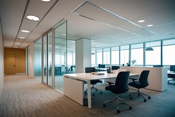 Modern Office Design with Abundant Natural Light and Soft Focus Aesthetic