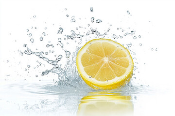 lemon water splash on white background