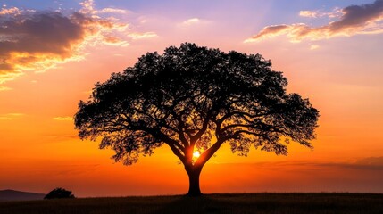 Silhouette of a large tree against a