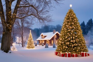 Magical Christmas Landscape Featuring Dreamy Winter Scenes and Glimmering Trees