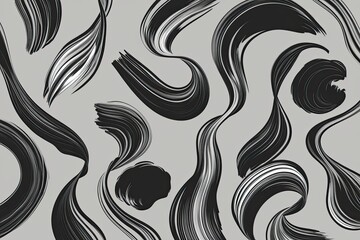 Fototapeta premium Monochrome Doodle Style Lines with Fluid Twisted Brush Strokes Motif for Contemporary Art