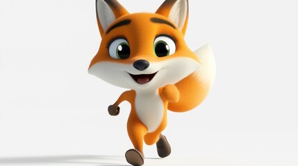 Obraz premium A cheerful cartoon fox character running playfully with a bright expression.