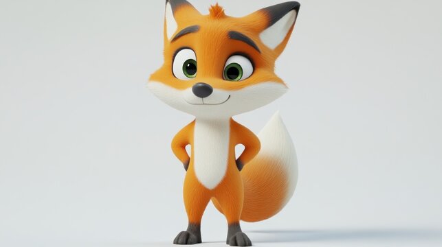 A cheerful cartoon fox character standing confidently with a friendly expression.