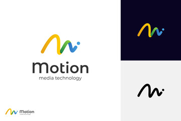 letter m digital media logo icon design line style for motion graphic vector logo template