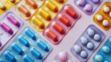 Colorful Medication Capsules Arranged in Blister Packs