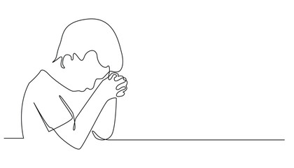 continuous line of child praying.line drawing of child praying bending both hands christian religion.line art of christian child praying.isolated white background
