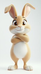 Obraz premium A cheerful cartoon rabbit standing confidently with arms crossed.