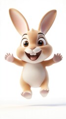 Obraz premium A cheerful cartoon rabbit with big eyes, happily jumping in a playful pose.