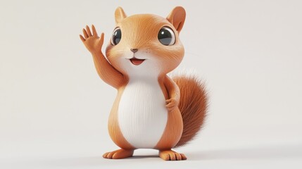 Fototapeta premium A cheerful cartoon squirrel waving with a friendly expression.