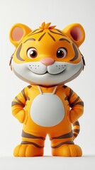 Naklejka premium A cheerful cartoon tiger character with orange fur and a friendly expression.
