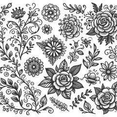 Delicate and intricate flower doodles vector