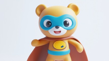 A cheerful superhero bear figure with a cape and mask, designed for children's play and imagination.