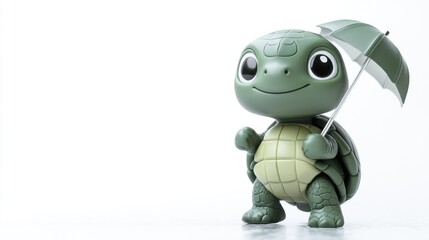 Obraz premium A cheerful turtle figurine holding a small umbrella, designed for decorative purposes.