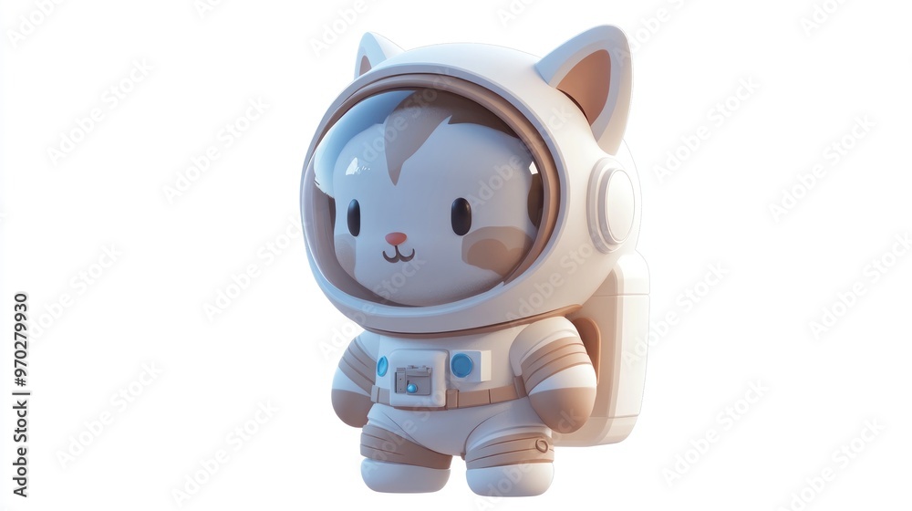 Canvas Prints A cute cartoon cat in an astronaut suit, designed for playful and imaginative themes.