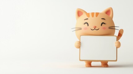 Obraz premium A cute cartoon cat holding a blank sign, ready for messages or announcements.