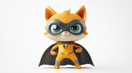Obraz premium A cute cartoon cat superhero in a vibrant costume with a cape and mask.