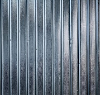 dented metal galvanized rib corrugated steel sheet roofing plate cladding wall texture background. ai generative