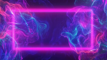 Vibrant purple poster with a magenta border featuring a glowing background Futuristic violet energy and blue neon sound style create a striking laser wallpaper with brush neon art
