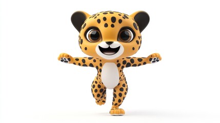 A cute cartoon leopard character joyfully running with a playful expression.