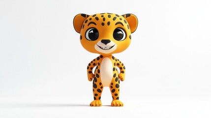 A cute cartoon leopard character with big eyes and a friendly smile, designed for children.