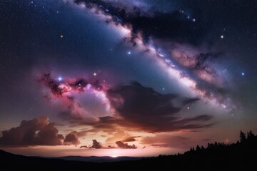 Fototapeta premium Enchanting Cosmic Nightscape with Colorful Stars and Celebration Clouds