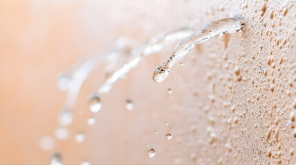 A water-damaged wall with peeling paint and mold growth, captured in a hyper-realistic style, water splashing from a burst pipe in the background, showcasing home insurance concerns, gloomy lighting