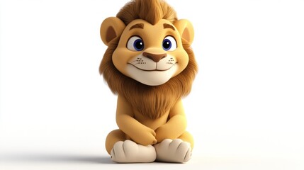Fototapeta premium A cute cartoon lion character sitting with a friendly expression.