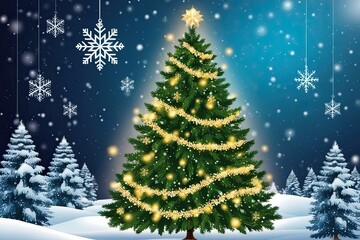 Fototapeta premium Enchanting Winter Tree Landscape Art with Sparkling Snowflakes and Cozy Holiday Vibes