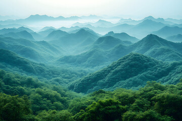 Fototapeta premium A landscape painting of mountains and mist