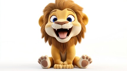A cute cartoon lion character with a joyful expression, sitting and smiling.
