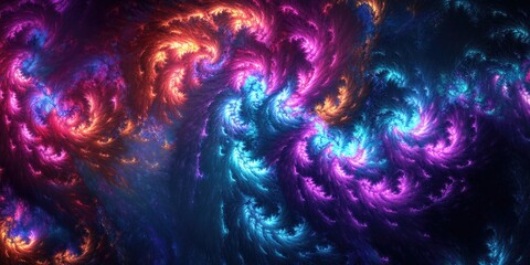 Obraz premium Vibrant multi colored fractal design on a dark backdrop illustrated and computer generated suitable for booklets flyers covers websites banners and wallpapers