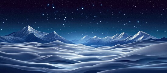 Fototapeta premium Abstract winter scenery for festive greetings Majestic mountains and snow under a starry night sky The message displayed on a snow covered meadow
