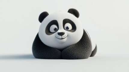 A cute cartoon panda with a friendly expression, resting on a white background.