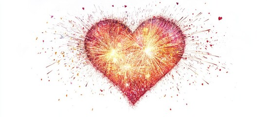 Charming heart shaped firework display Vibrant romantic explosion set against a white backdrop Ideal love themed decoration for Valentine s celebrations representing love and weddings
