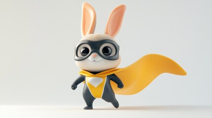 Obraz premium A cute cartoon rabbit dressed as a superhero, complete with a mask and cape.