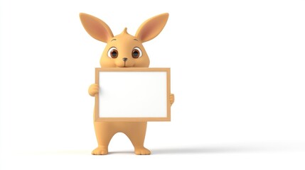 A cute cartoon rabbit holding a blank sign, ready for customization or messaging.