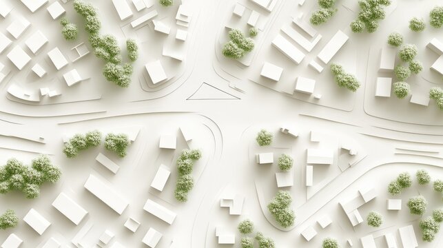 Map illustration of urban streets on a white background Top flat view in 3D render style