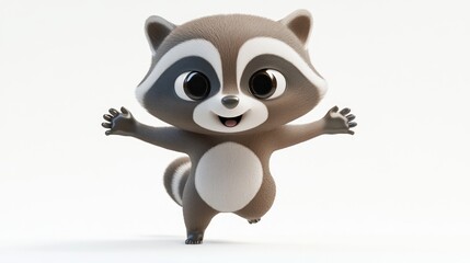 Obraz premium A cute cartoon raccoon character with a cheerful expression, arms outstretched in joy.