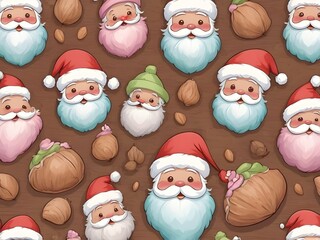 Fototapeta premium abstract pastel cute cartoon Santa Claus and walnut pattern