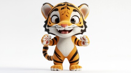 A cute cartoon tiger character with a playful expression and outstretched paws.